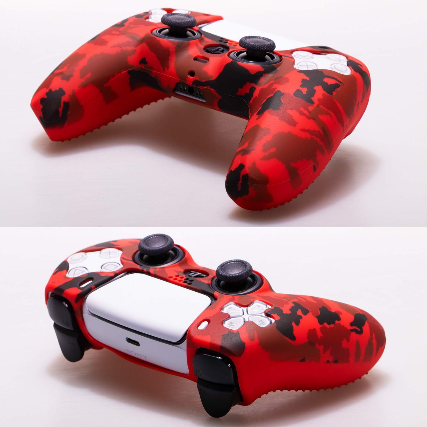 9CDeer 1 Piece of Silicone Transfer Print Protective Cover Skin + 10 Thumb Grips for PS5 Controller Paint red