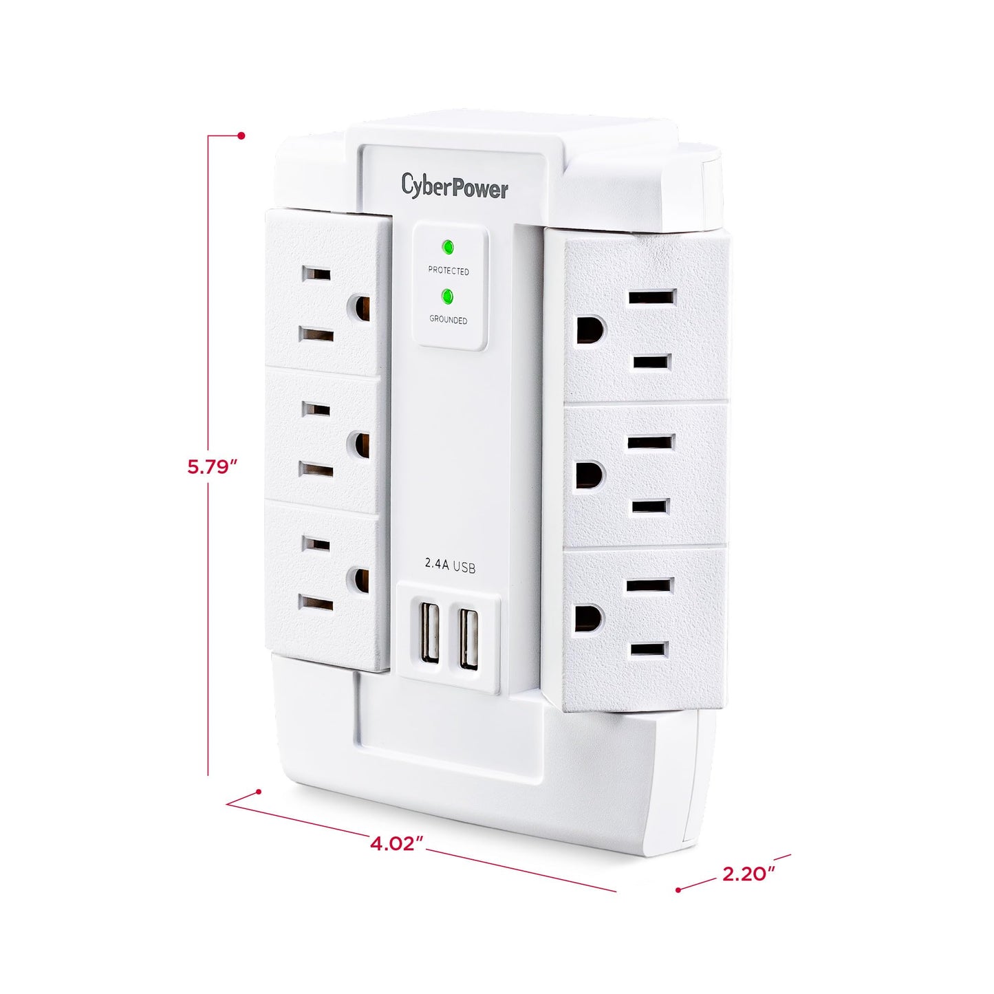 CyberPower CSP600WSURC2 Surge Protector, 1200J/125V, 6 Swivel Outlets, 2 USB Charging Ports, Wall Tap Design, White