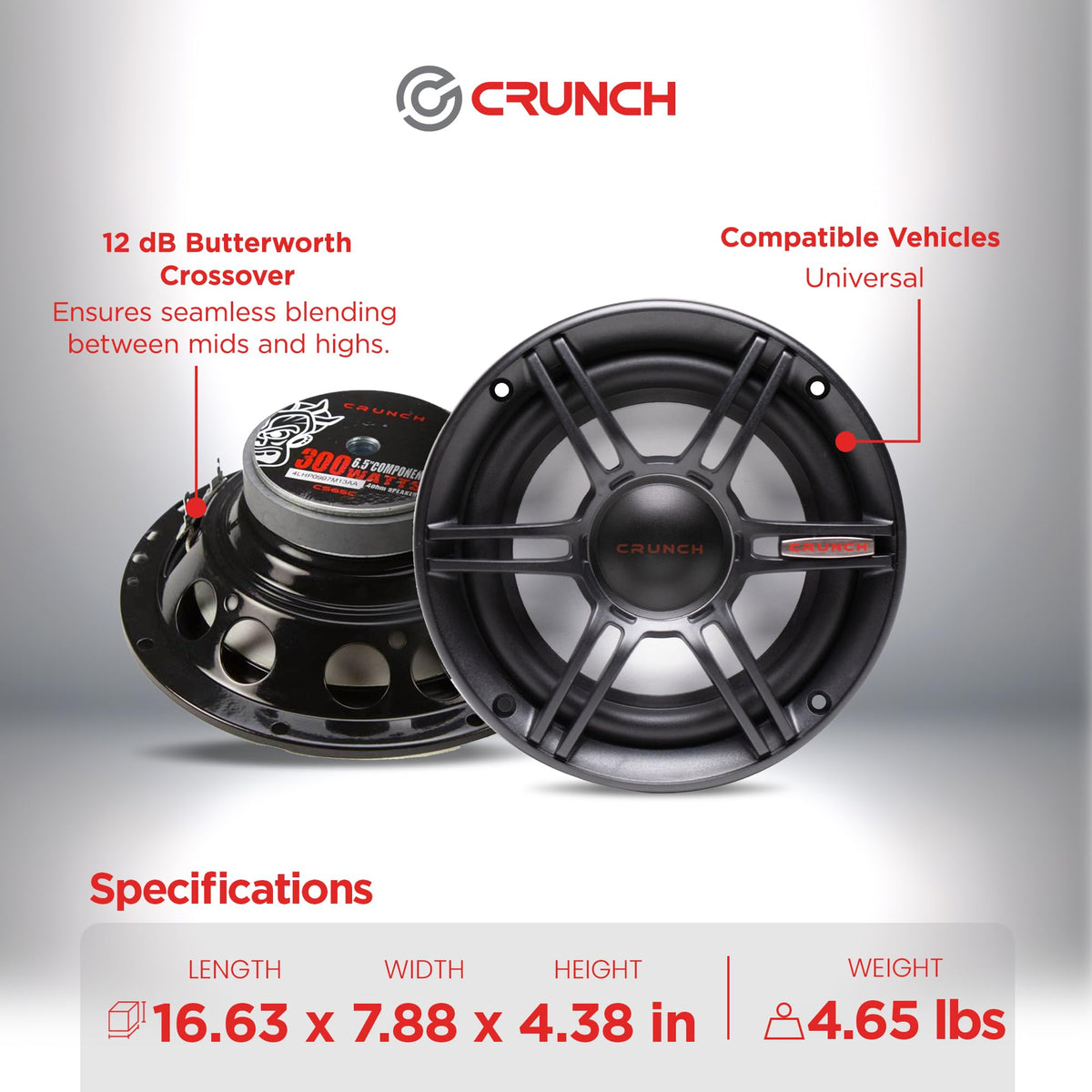 Crunch CS Series 6.5 Inch 300W 2-Way Component Speaker System, 2 Pair