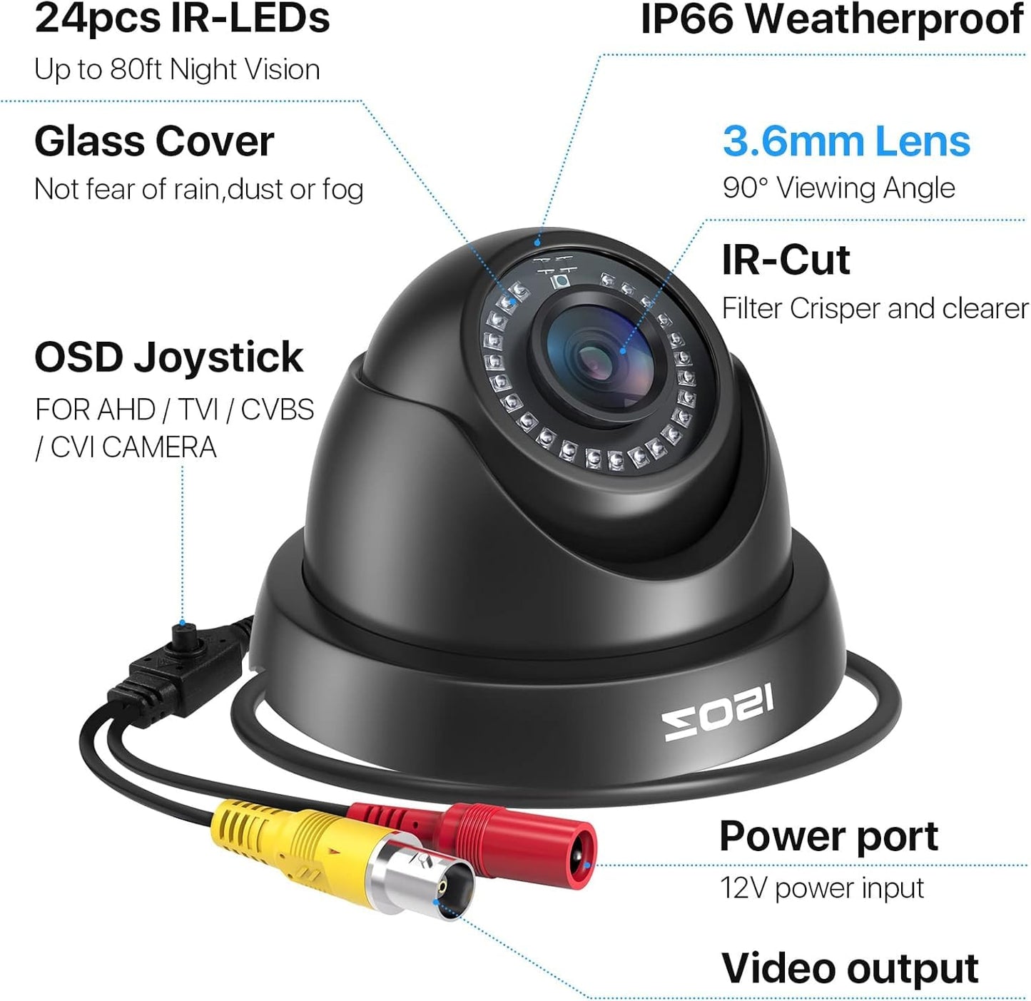 ZOSI 1080P HD Security Camera Indoor Outdoor,1920TVL 2.0MP 4-in-1 HD TVI/CVI/AHD/CVBS CCTV Camera,Weatherproof,80ft IR Night Vision,for
