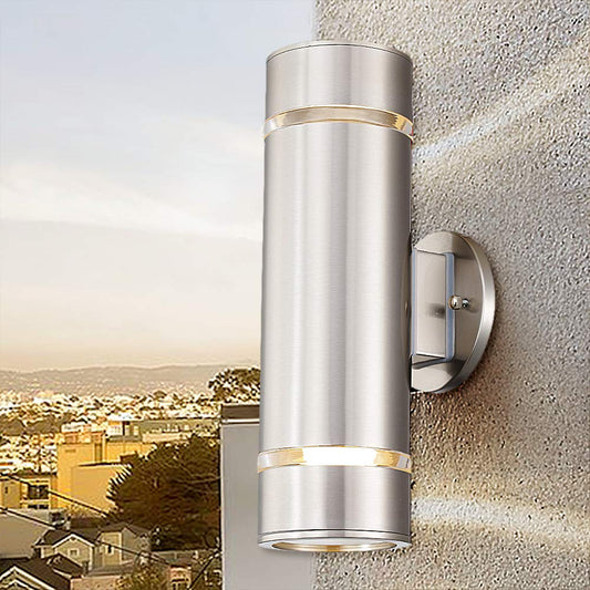 Cerdeco Stainless Steel Modern Porch Light Outdoor Wall Lighting Cylinder Wall Sconce Suitable for Garden & Patio,Nickel Finished[ UL-Listed ]