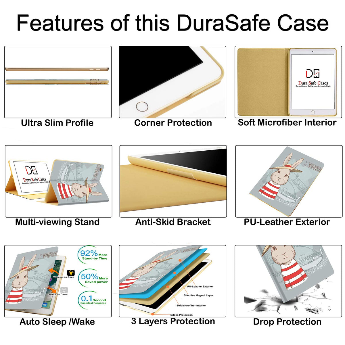 DuraSafe Cases for iPad 7.9 Inch Mini 3 Mini 2 Mini 1 [ Mini 3rd 2nd 1st ] Gen A1599 A1489 A1432 MH3F2LL/A Smart Auto Sleep Wake Adjustable Viewing