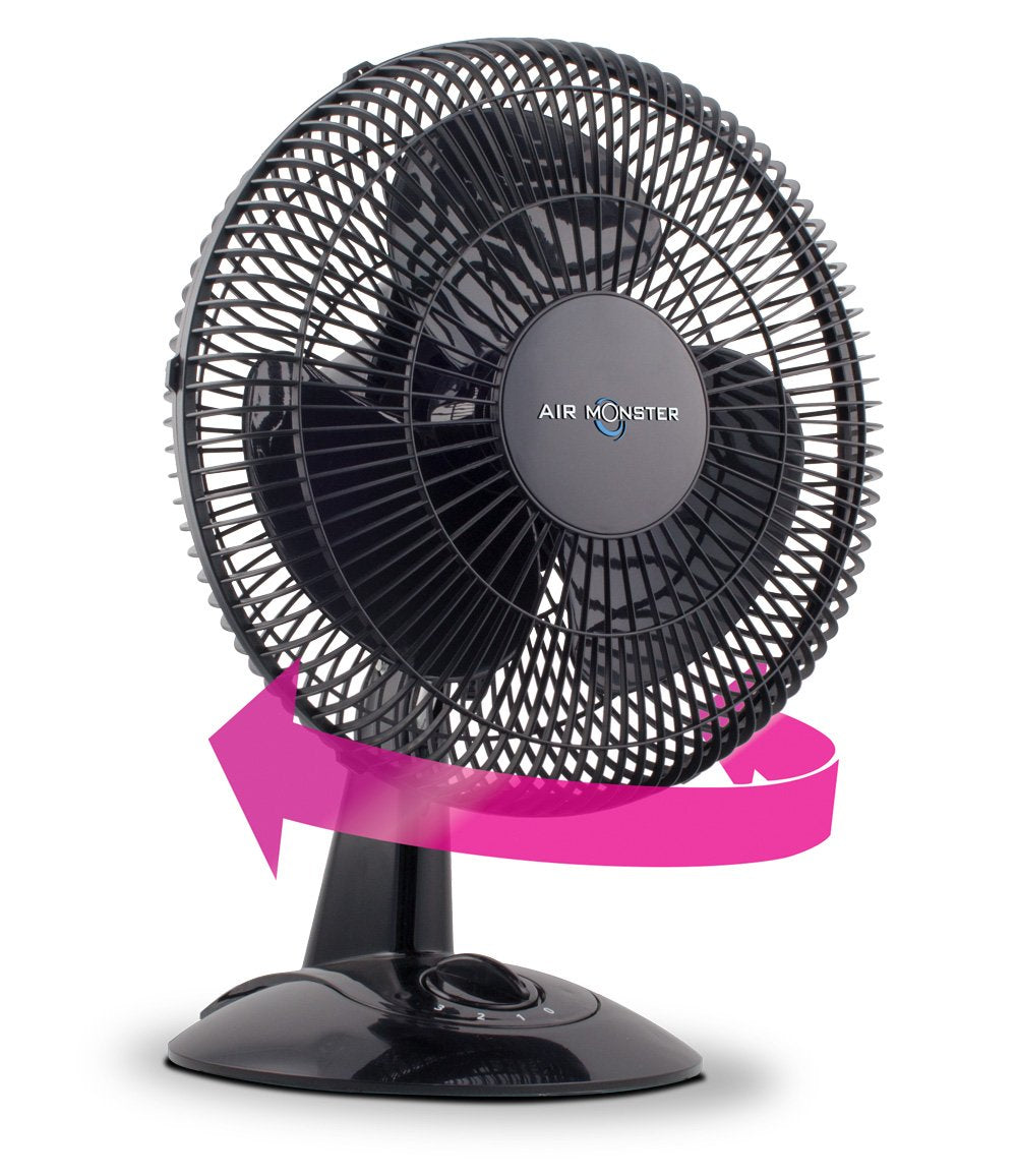 Air Monster Desk Fan - 12 Inch | Quiet Desk Fan with 90 Degree Oscillation, Plastic Grill, 3 Speed Settings, Adjustable Tilt - ETL Listed, Black
