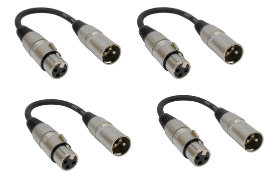 Audio2000'S ADC203NX4 Four-Pack 6-Inch XLR Male to XLR Female Balanced Audio/Patch/Recording/Stage/Microphone Cables (Total Four 6-Inch Cables)
