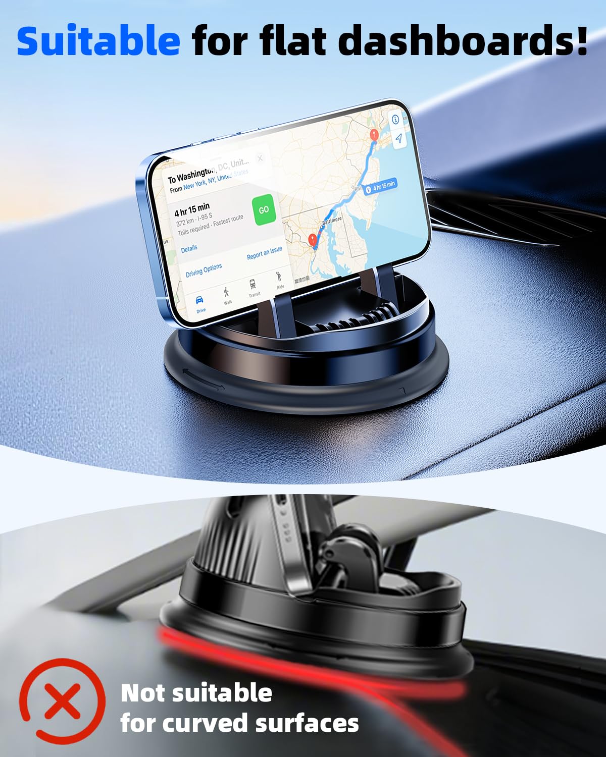 DICMKY Dash Cell Phone Car Mount, Multifunctional Car Dashboard Mobile Phone Holder, 360 Rotatable Universal Dash Mounted Car Phone Stand Hands Free