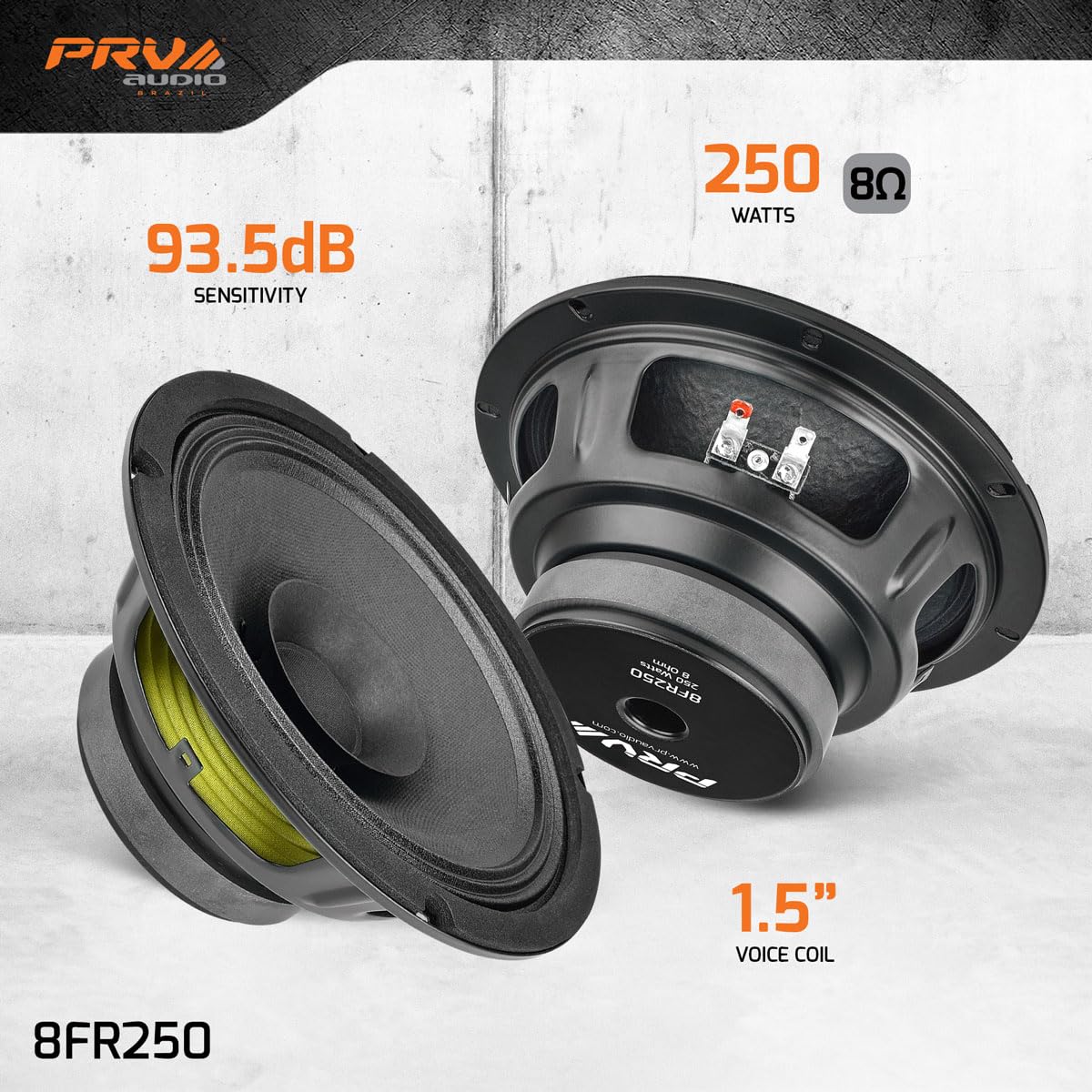 PRV AUDIO 8FR250 8 Inch Full Range Speaker, 8 Ohms, 250 Watts Continuous Program Power, 125 Watts RMS Power, 93.5 dB, Full-Range Driver Loudspeaker for Pro Audio Systems (Single)