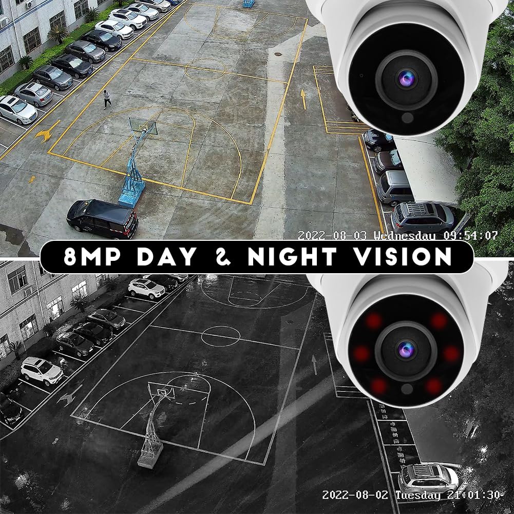 Vonnision 4K 8MP Security PoE IP Camera 80ft IR Night Vision Turret Dome Camera Outdoor with Microphone/Audio?2.8mm Fixed Lens?110°Wide Angle?IP66