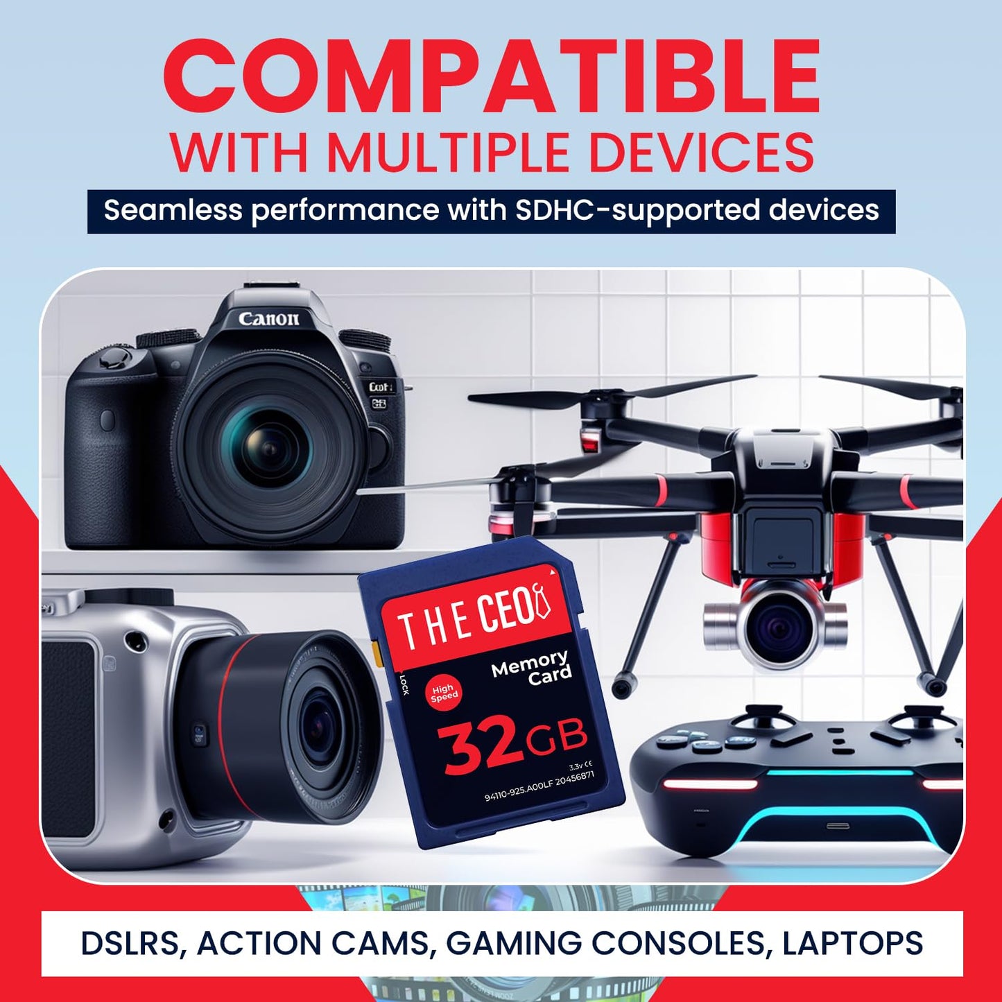 THE CEO TF Memory Card Ultra SDHC UHS-I 90MB/s - High-Speed & Reliable Camera Card - Class 10 for Fast Read/Write Ideal for Full HD Video