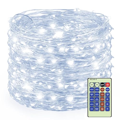 Decute 300Led 99FT Silver Wire Christmas Fairy String Lights Dimmable with Remote Control Starry Lights with UL Cerficated Decorative for Party