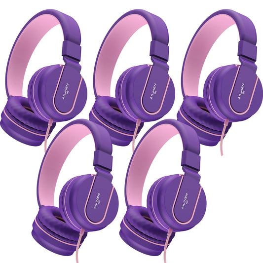 AILIHEN I35Bulk Classroom Kids Headphones (5 Pack) for K-12 School Class Sets Student Children 93dB Volume Limited Wired Foldable Headset for Study