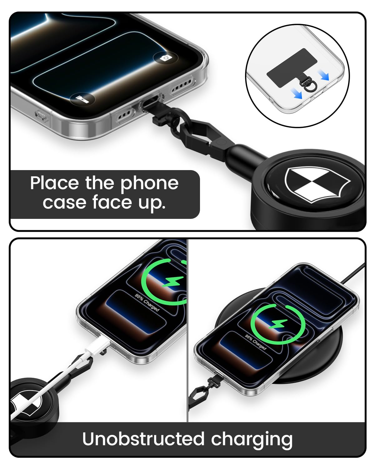 Retractable Anti Theft Phone Lanyard: Universal Pickpocket Proof Cell Phone Strap with Metal 360° Tether Tab Lock Carabiner Keychain & Adjustable
