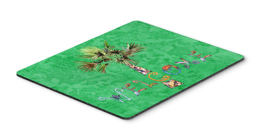 Caroline's Treasures 8710MP Welcome Palm Tree on Green Mouse Pad, Hot Pad or Trivet for Home Office Gaming Working Computers Laptop Mouse Mat,Washable