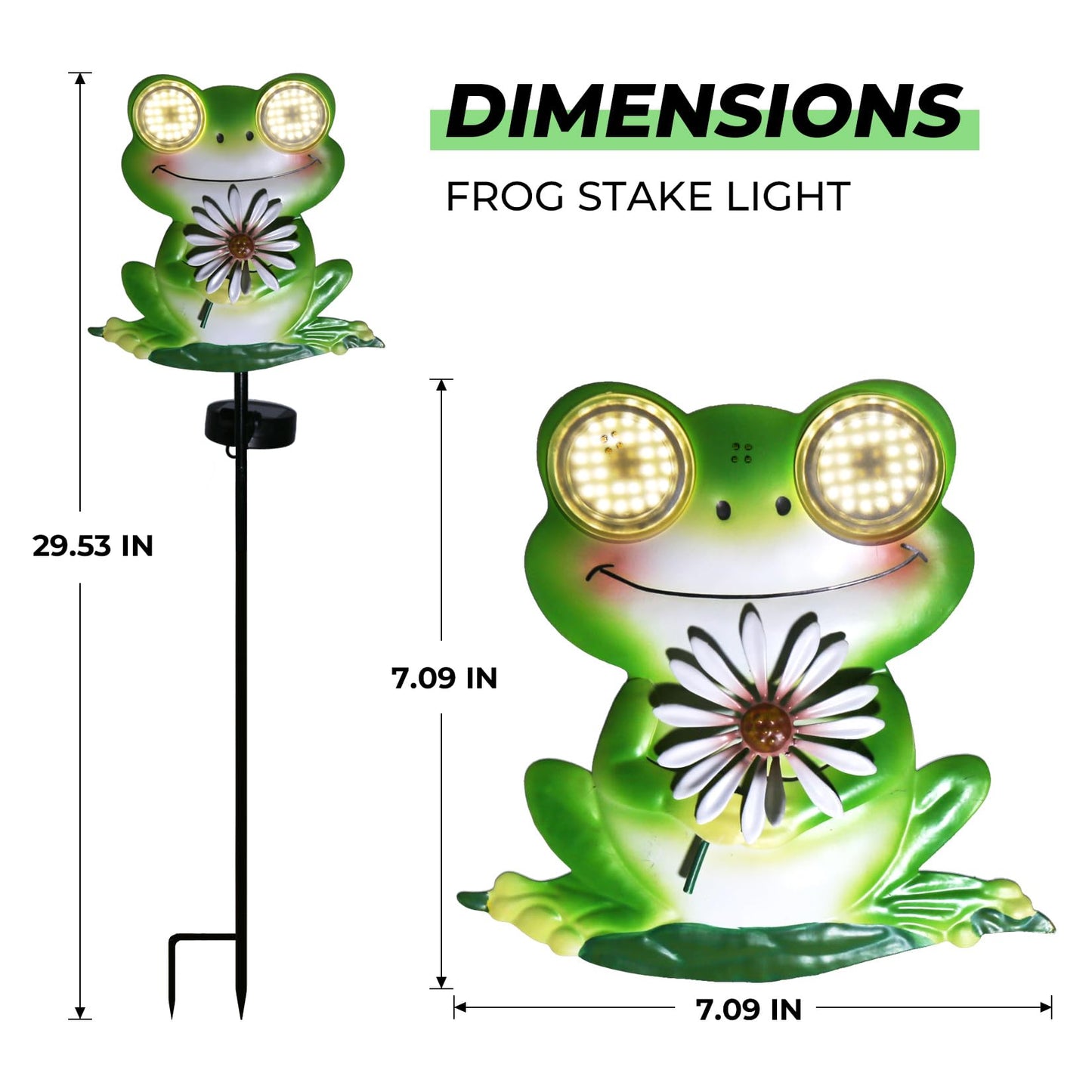 esgarden Solar Frog Garden Stake Light with Dynamic Moving LED Eyes, Outdoor Metal Figurine Sculpture Statue, Cute Animal Yard Art Decor, Warm White