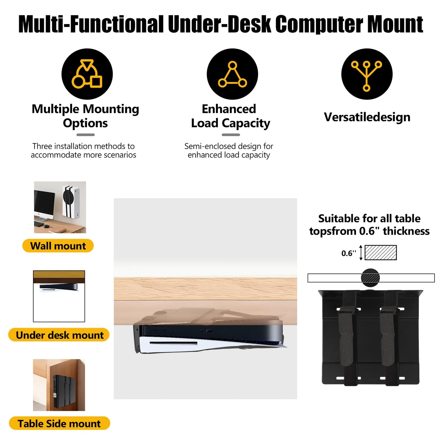 Freejia SFF Under Desk PC Mount and Wall Mount Bracket, Heavy-Duty Steel Adjustable CPU Holder for Small Form Factor Towers, UPS, Mini PC, Versatile