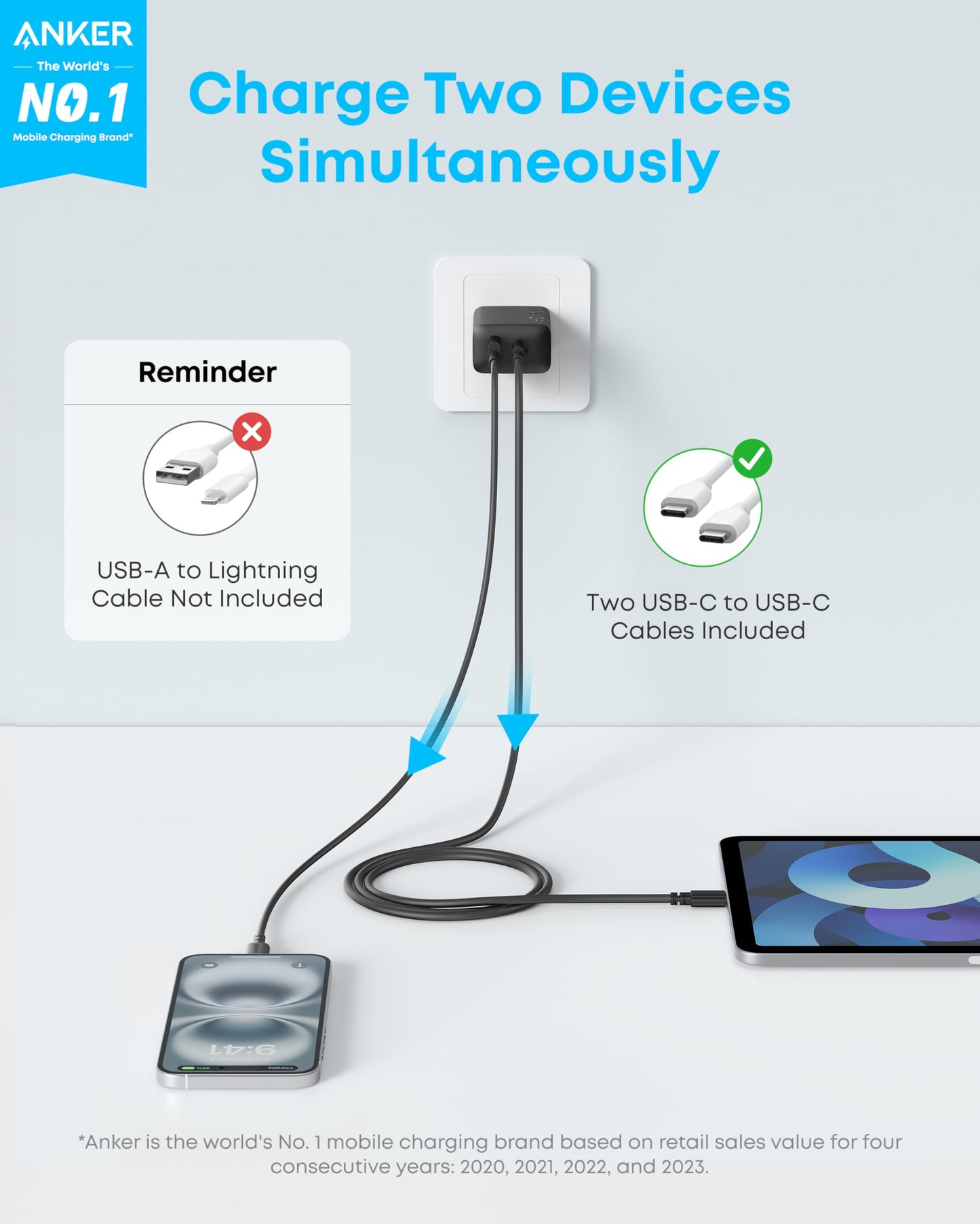 Anker iPhone Charger, 2-Pack 20W Fast USB C Charger Block, Type C Charger Fast Charging for iPhone 17/17 Pro Max/16 Series/iPad Pro and More (Black, 2