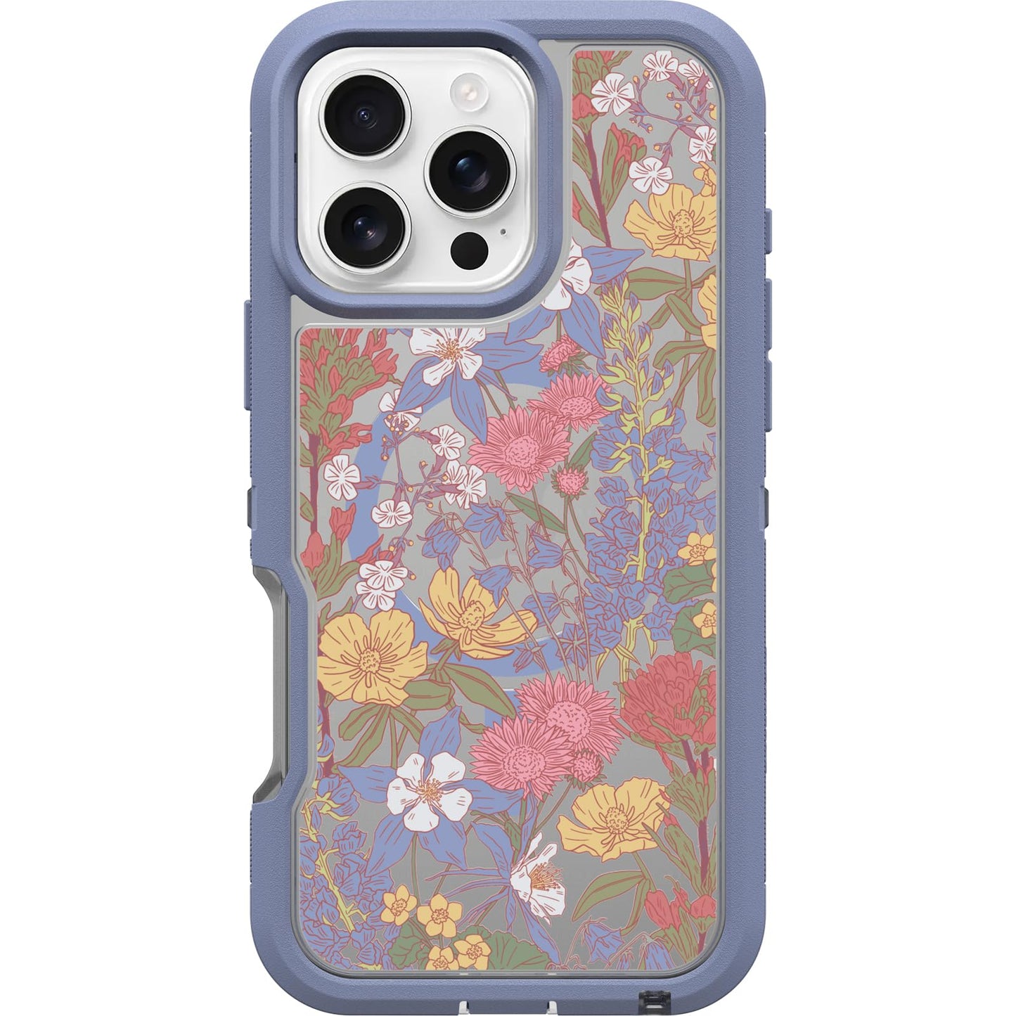 OtterBox iPhone 16 Pro Max Defender Series XT Clear Case - Floral Purple - Tough, Rugged & Durable iPhone Case, Snaps on MagSafe, Pressure-Fitted