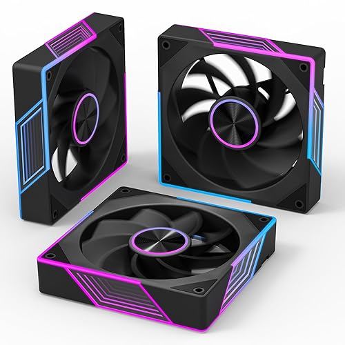 120mm ARGB Case Fan - 3 Pack, PWM Silent Cooling Fan for PC, 1800 RPM Black Reverse Fan