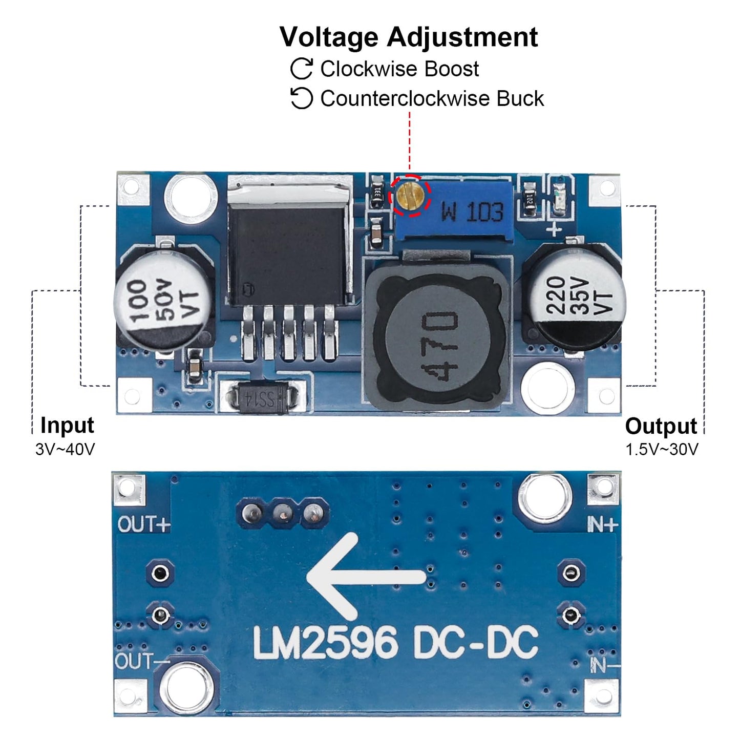 YIOVVOM 10 Pieces Adjustable LM2596S DC-DC Buck Module Converter High Efficiency Voltage Regulator 3.0-40V to 1.5-35V Buck Converter Adjustable Power…