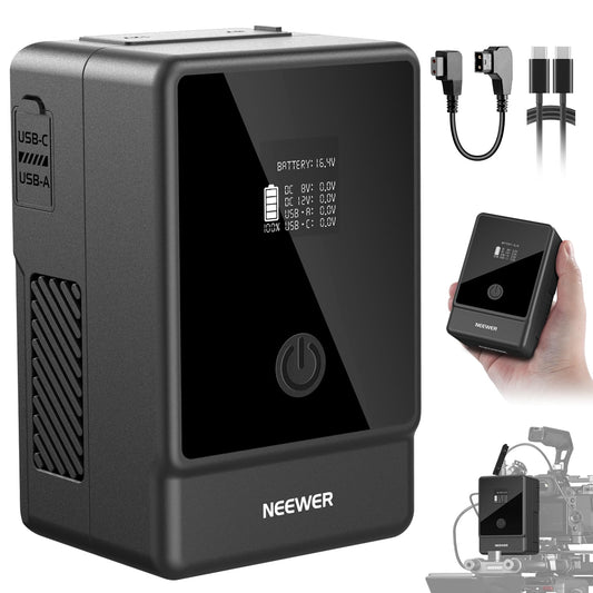 NEEWER Basics V Mount Battery PS099E, 6800mAh/99Wh Mini V Lock with OLED Display, D Tap/Type C Cable, PD65W USB C Fast Charging, D Tap/BP/USB A/DC