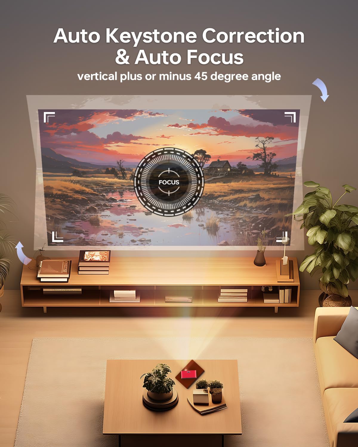 Ultra Mini Pocket Projector - DLP Smart Projector with WiFi and Bluetooth: Built in Battery/Apps/Speaker, 4K/1080p Support, Auto Focus & Keystone