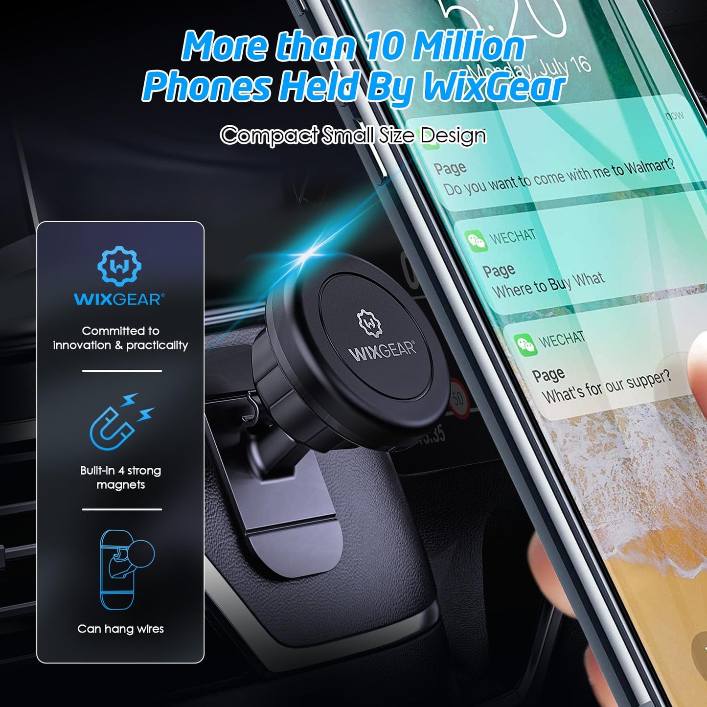 WixGear Magnetic Car Mount [2-Pack] - Universal Stick-On Dashboard Magnetic Phone Holder for Car, Strong Magnet Mount for Cell Phones & Mini Tablets