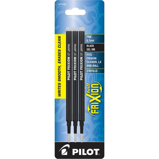 Pilot, FriXion Ball Gel Ink Refills for Erasable Pens, Fine Point 0.7 mm, Erasable Pen Refills, Pack of 3, Black