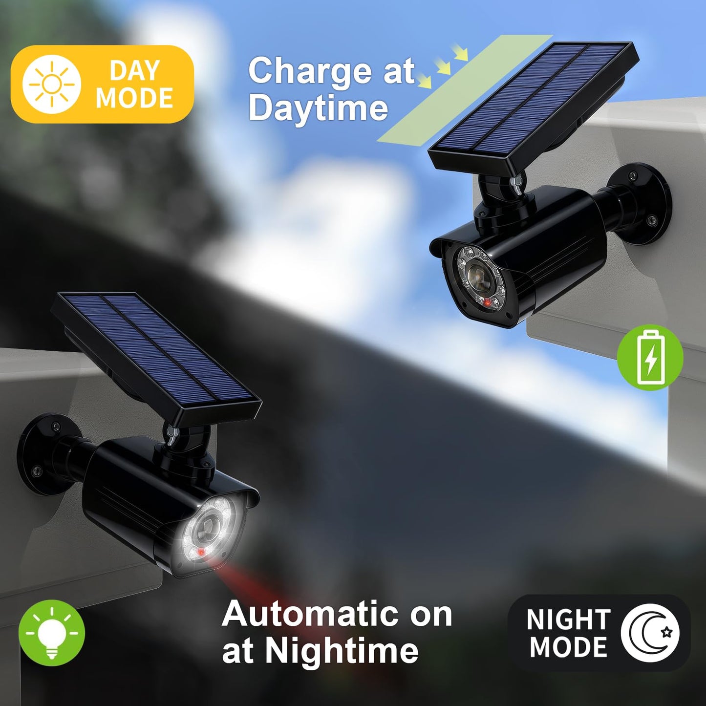 WALI Dummy Fake Camera, Security Camera with Motion Sensor Flood Light, Simulated Surveillance Security CCTV Dome Camera Indoor Outdoor (TCB2-SOL), 2