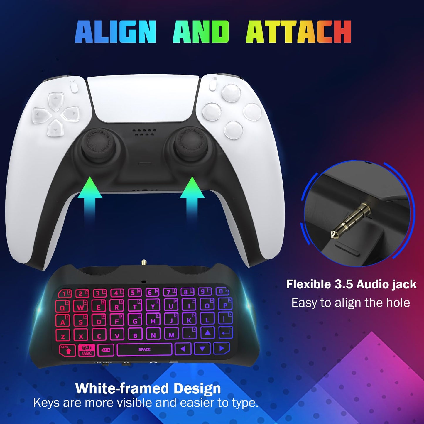 TiMOVO RGB Backlight Keyboard for PS5 Controller, Wireless Bluetooth Keypad Chatpad for PlayStation 5 Controller, Mini PS5 Multi-Color Game Keyboard