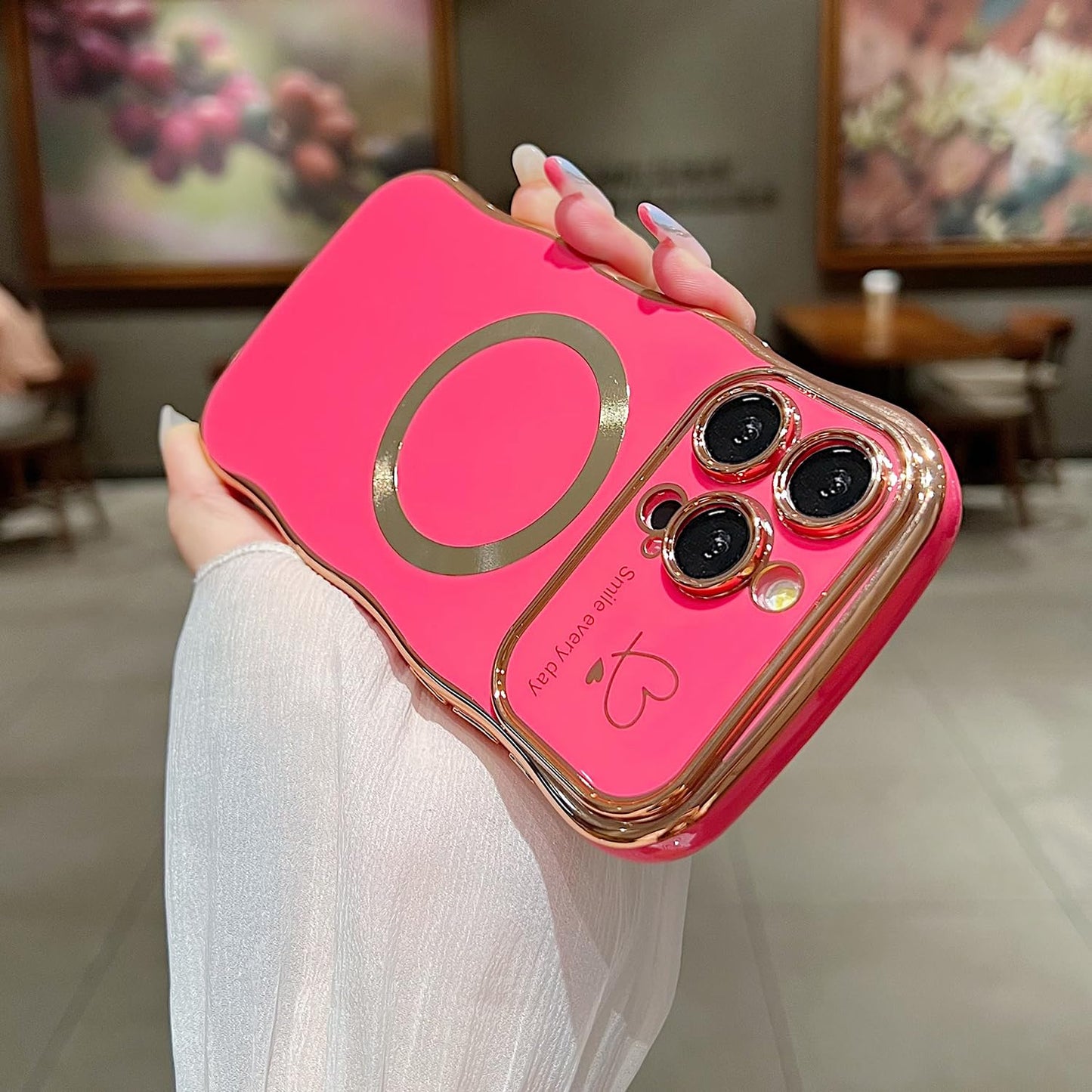 ZONRW for iPhone 15 Pro Max Case Magnetic,Cute Wave Shape, Hot Pink