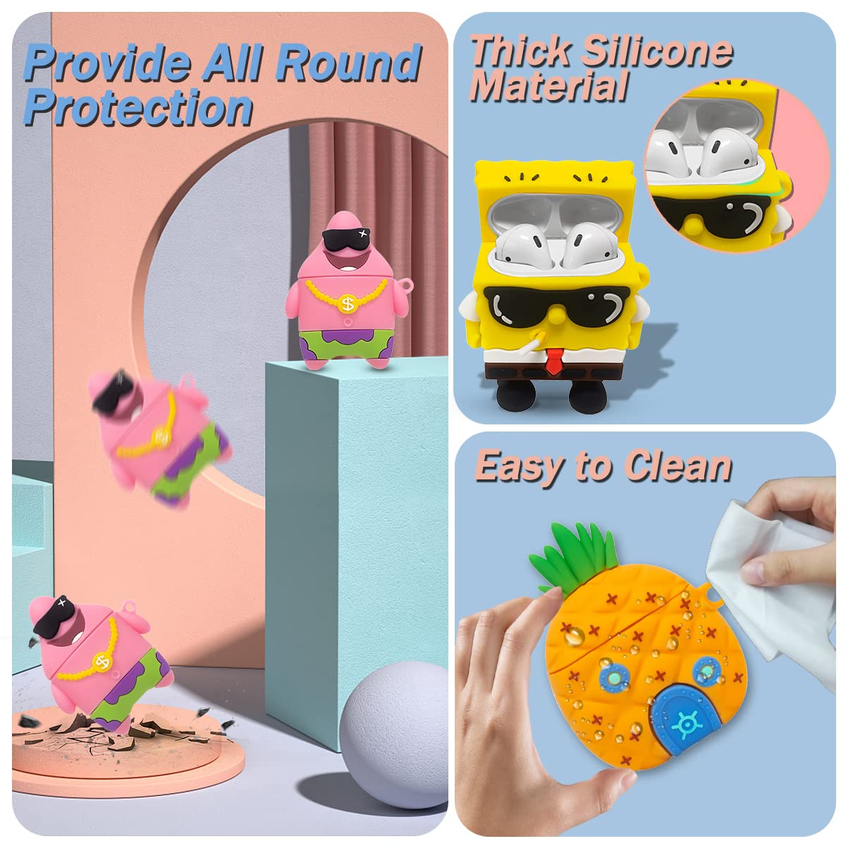 [3 Pack] Funny Airpod Case for AirPod 2/1, 3D Cartoon Character Cute Airpods 1&2 Case Kawaii AirPods 1/2 Cover for Men Boys Gift Protective Silicone