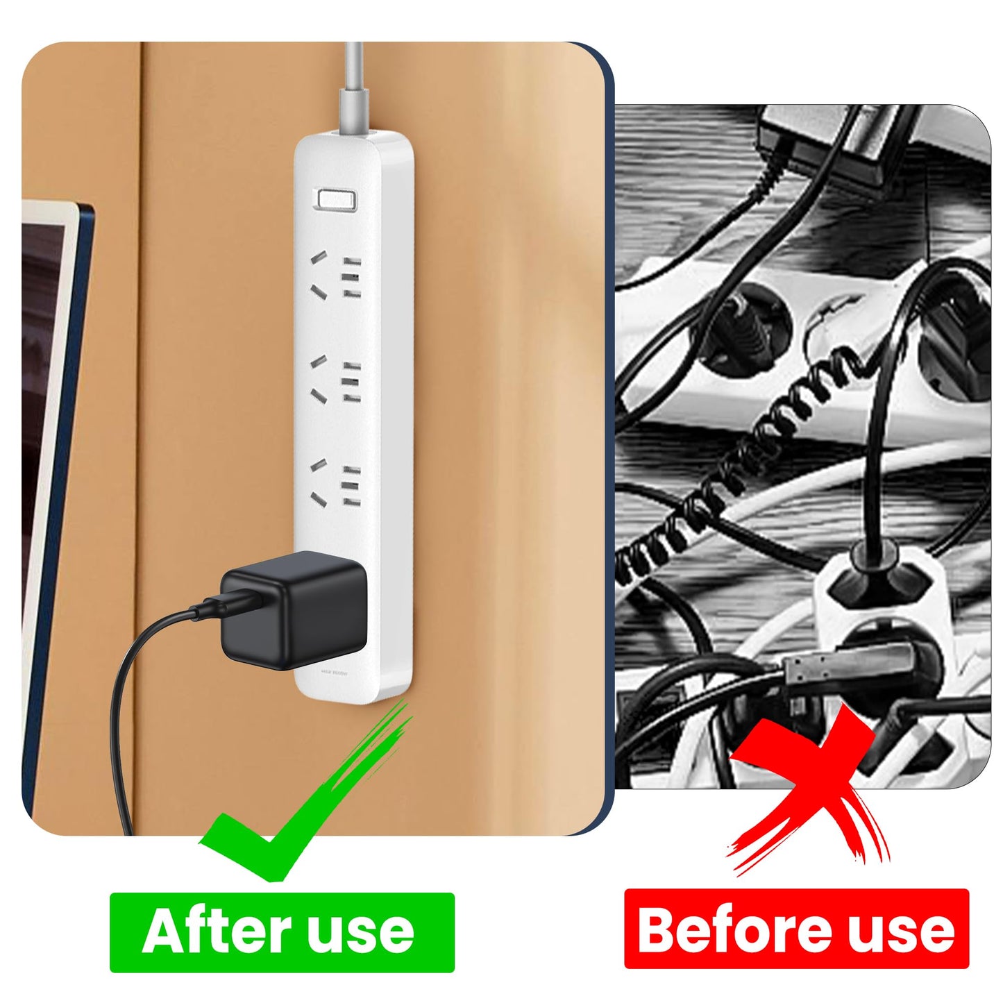 Umbrotiger Adhesive Power Strip Holder 4 Pack Wall Mount Surge Protector Organizer, Refrigerator Mounted Outlet Holder for Home Office, Multi Pack