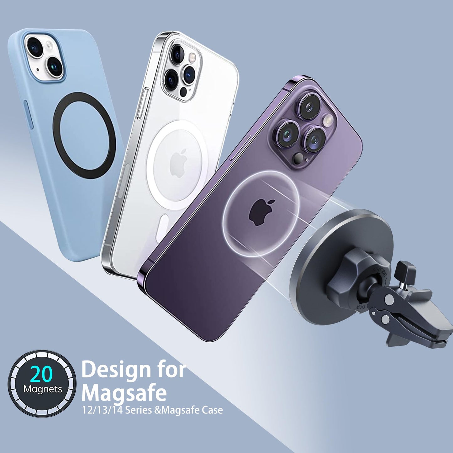 Car Vent Phone Mount - Magnetic Phone Holder for Car, Very Strong Magnet, Upgrade Adjustable Screw AC Mount, Compatible with MagSafe, iPhone, Galaxy