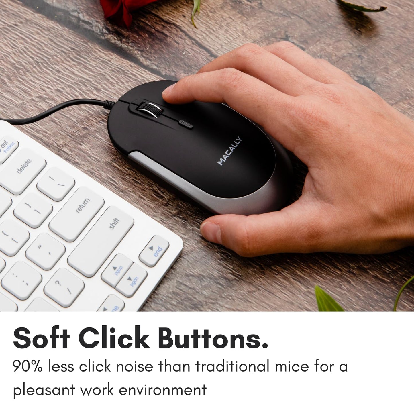 Macally Silent Wired Mouse - Slim & Compact USB Mouse for Apple Mac or Windows PC Laptop/Desktop - Designed with Optical Sensor & DPI Switch - Simple