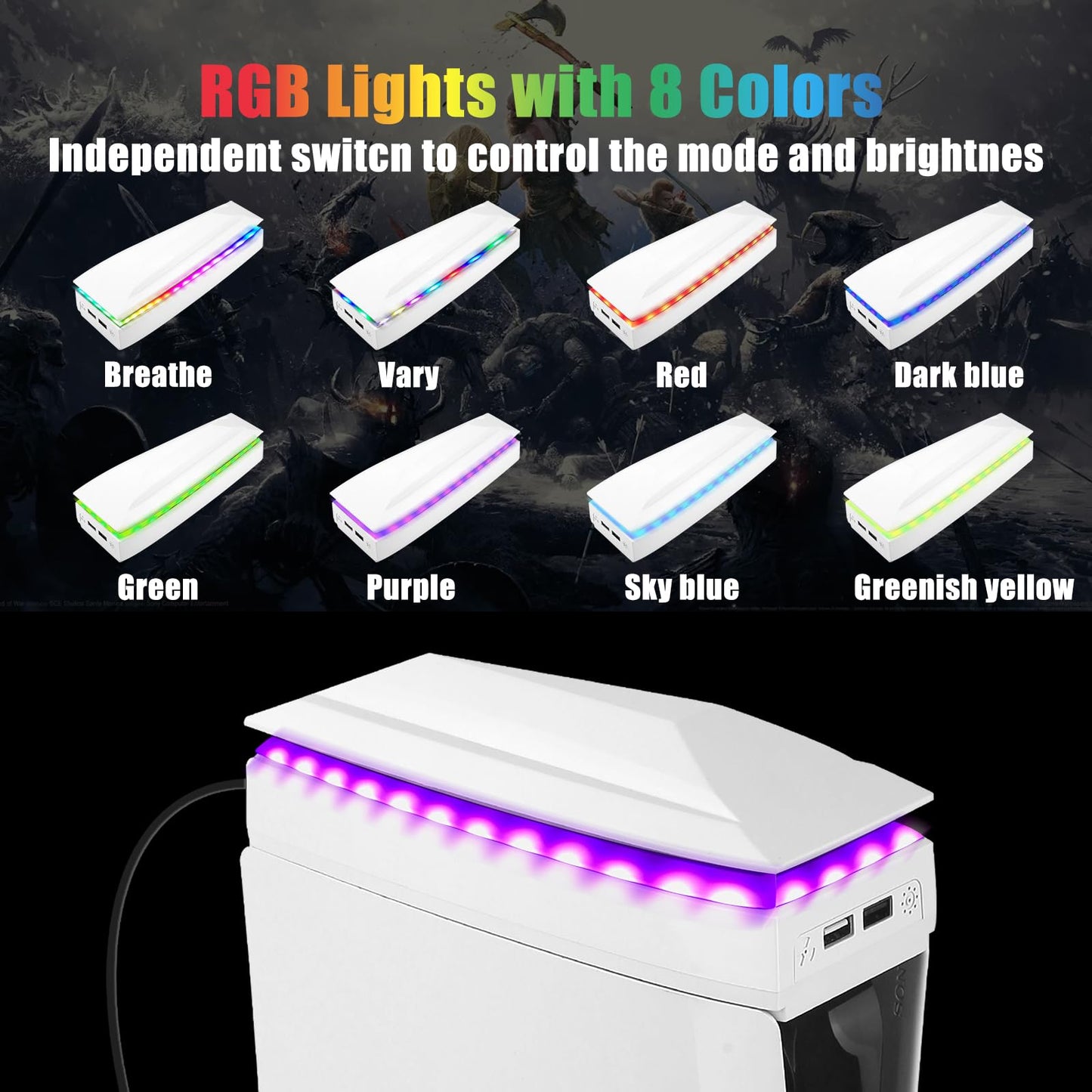 Raryars Console Cooling Fan for PS5 Slim with Dust Cover Colorful LED Light for PS5 Slim Console Disc Edition & Digital Edition Silent Absorb Fan