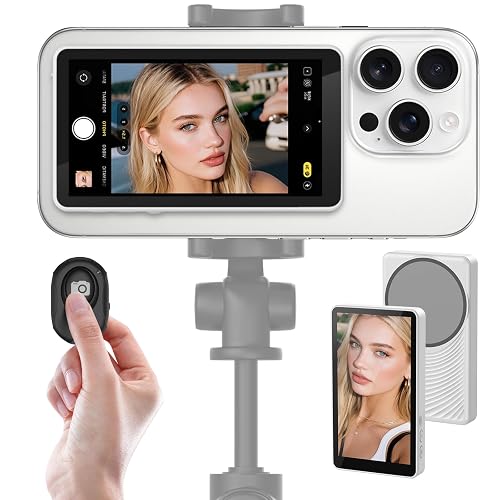 Henrety Wireless Vlog Selfie Monitor Screen for iPhone & Android, Bluetooth Remote, 180° Flip, Magnetic Stand, Wide Screen Mode, 1800mAh Battery, Rear