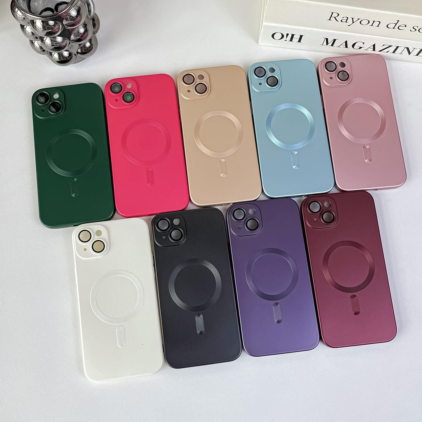 ankofave Magnetic for iPhone 15 Plus Phone Case for Women, Matte Luxury Soft Metallic Luster Design and Camera Lens Protector, Compatible with Magsafe