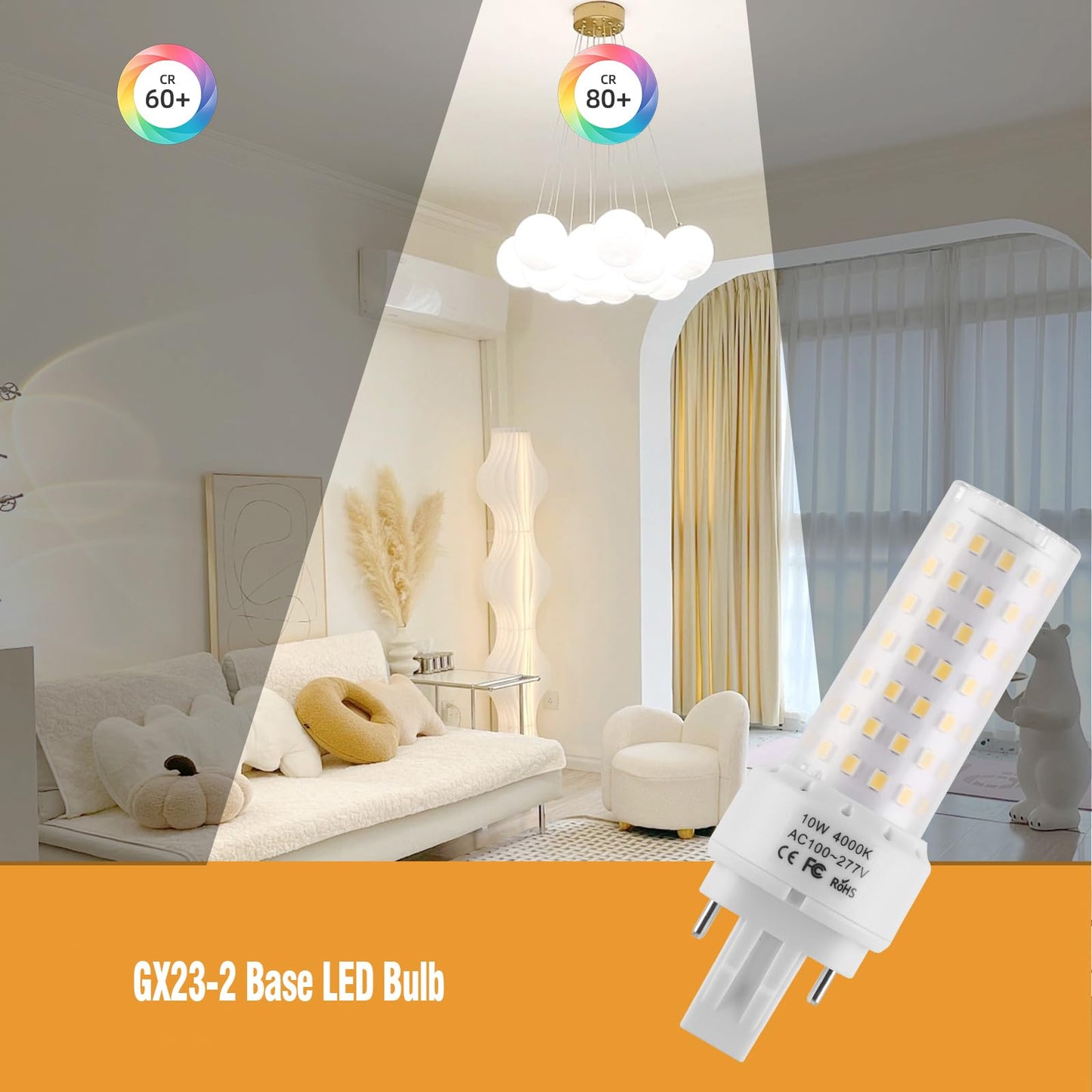 Lidesheng GX23-2 Base LED Light Bulb Plug and Play,4000K Neutral White 2Pin LED PL Bulb, 13W 18W CFL Equivalent, Ballast Compatible,10W 2pcs (Neutral