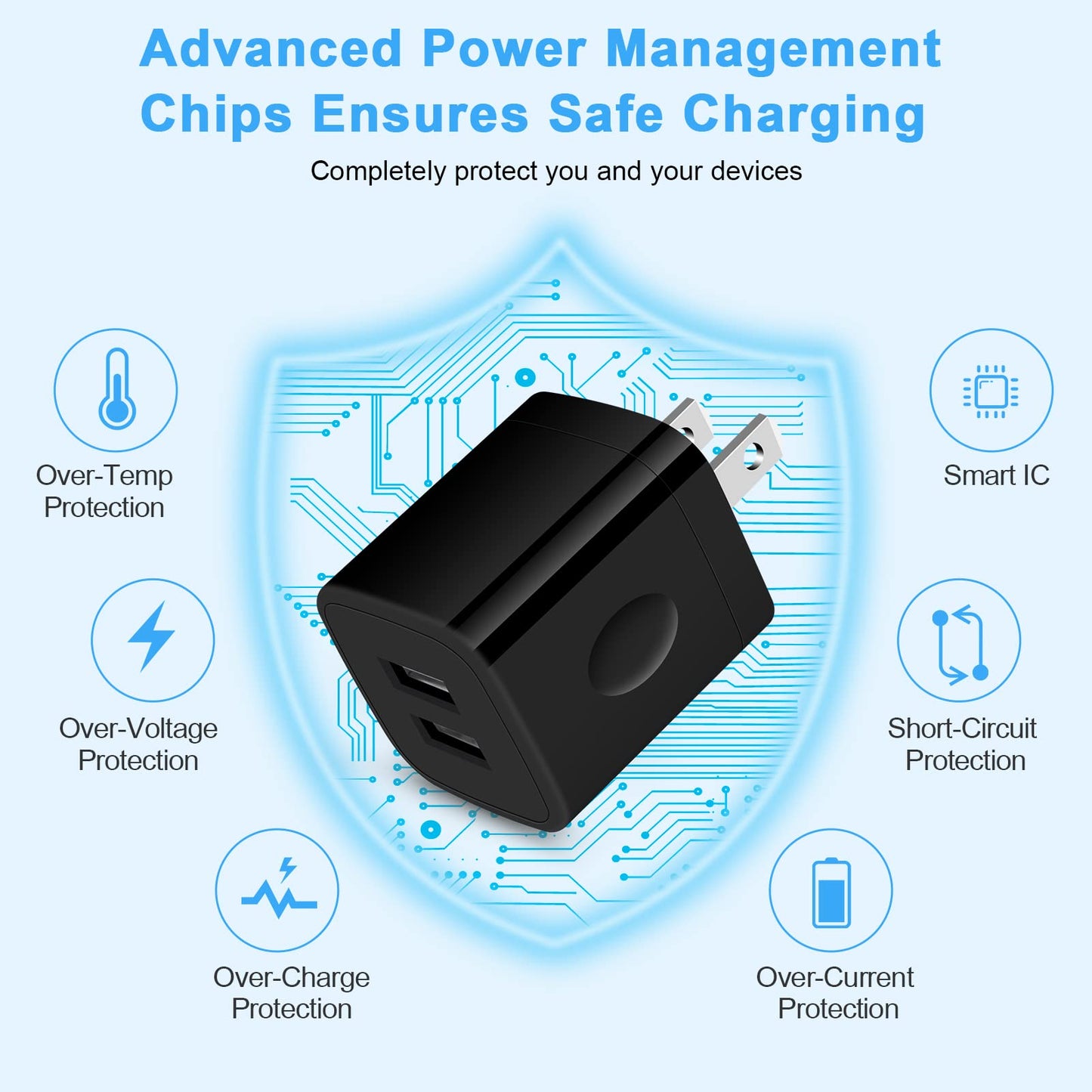 USB Plugs Wall Outlet Power Adapter Dual USB Electric Plug Charging Cube Compatible iPhone 17e 17 Pro Max Air 16e 16 Plus 15 14 13 12,Samsung Galaxy