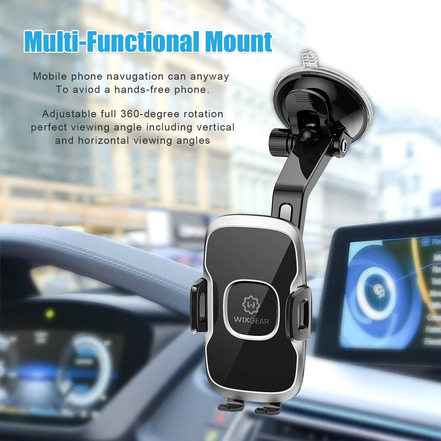 Universal Dashboard Curved Phone Car Suction Cup Mount Holder by Wixgear 360 Degree Rotation Compatible with iPhone 13 Pro Max, 12 Pro, Galaxy S21