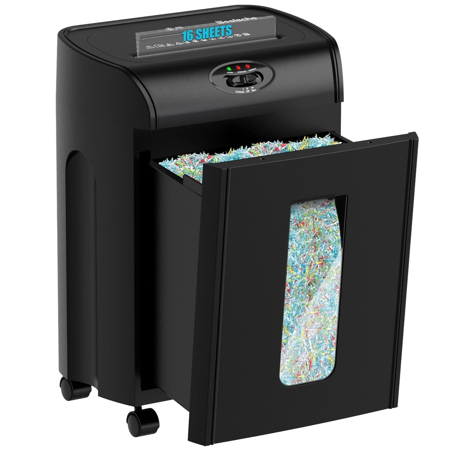 Woolsche Paper Shredder, 16-Sheet Cross Cut with 4.76-Gallon Pull Out Basket, P-4 Security Level, 3-Mode Design Shred Paper and CD/Credit Card