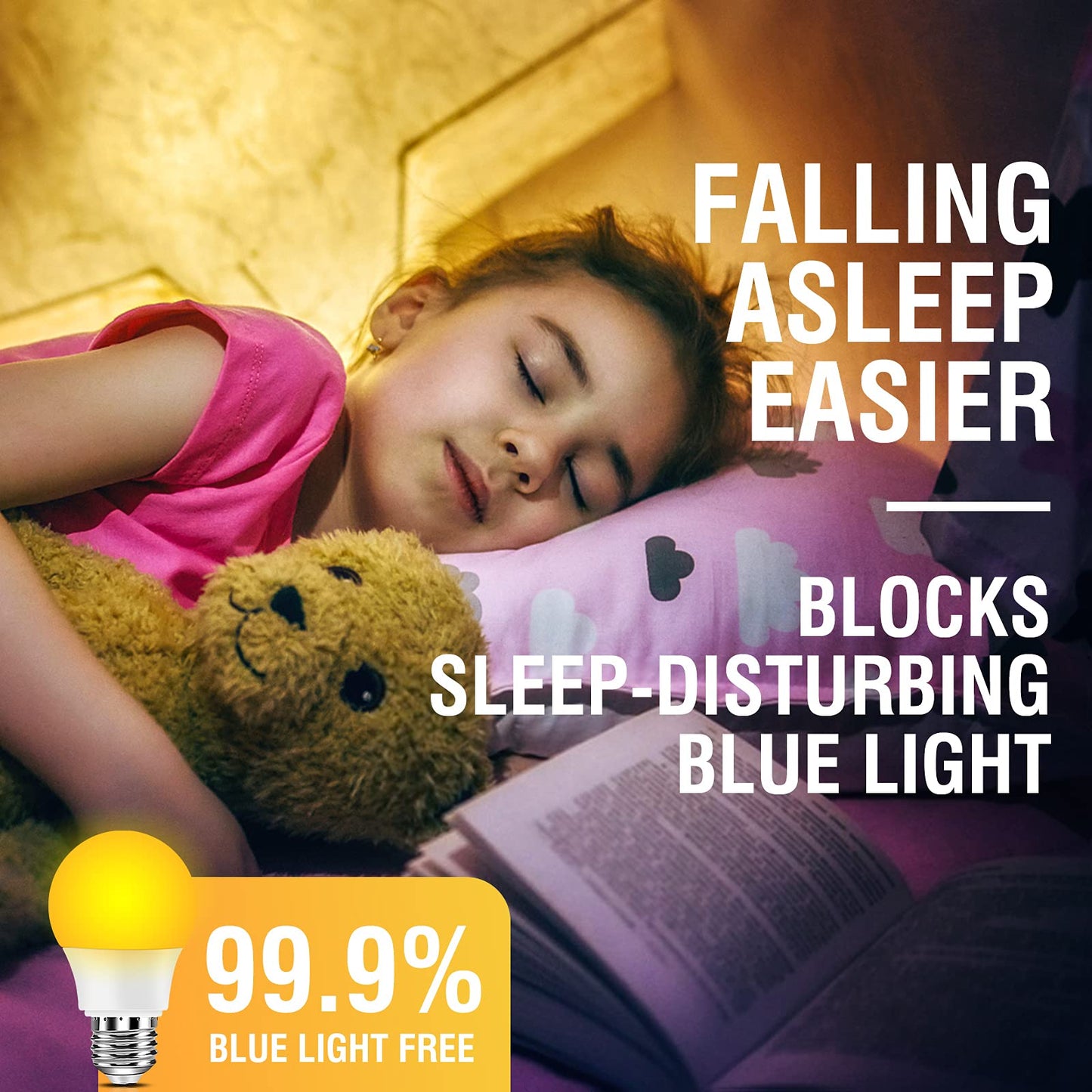 Neporal Amber Light Bulbs, 9W 60W Equivalent A19 Soft Light Bulb, Blue Light Blocking Warm Light Bulbs, 1800K Amber Night Light Bulb, Dim Bulb