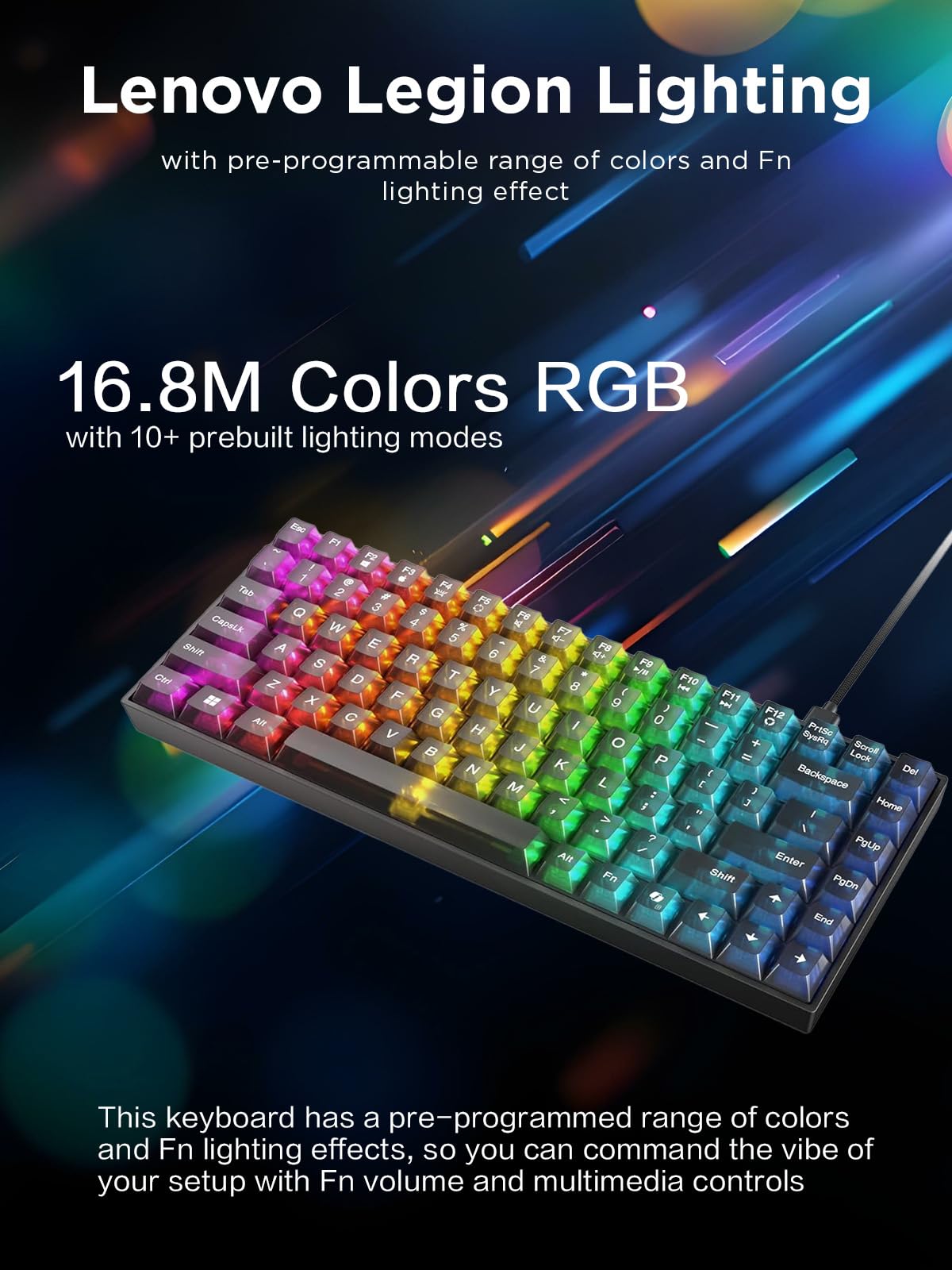 Lenovo Legion K510 Mini Pro Wired Mechanical Gaming Keyboard - 75% Compact Design, RGB Illumination, Hot-Swappable Mechanical Switches, Programable
