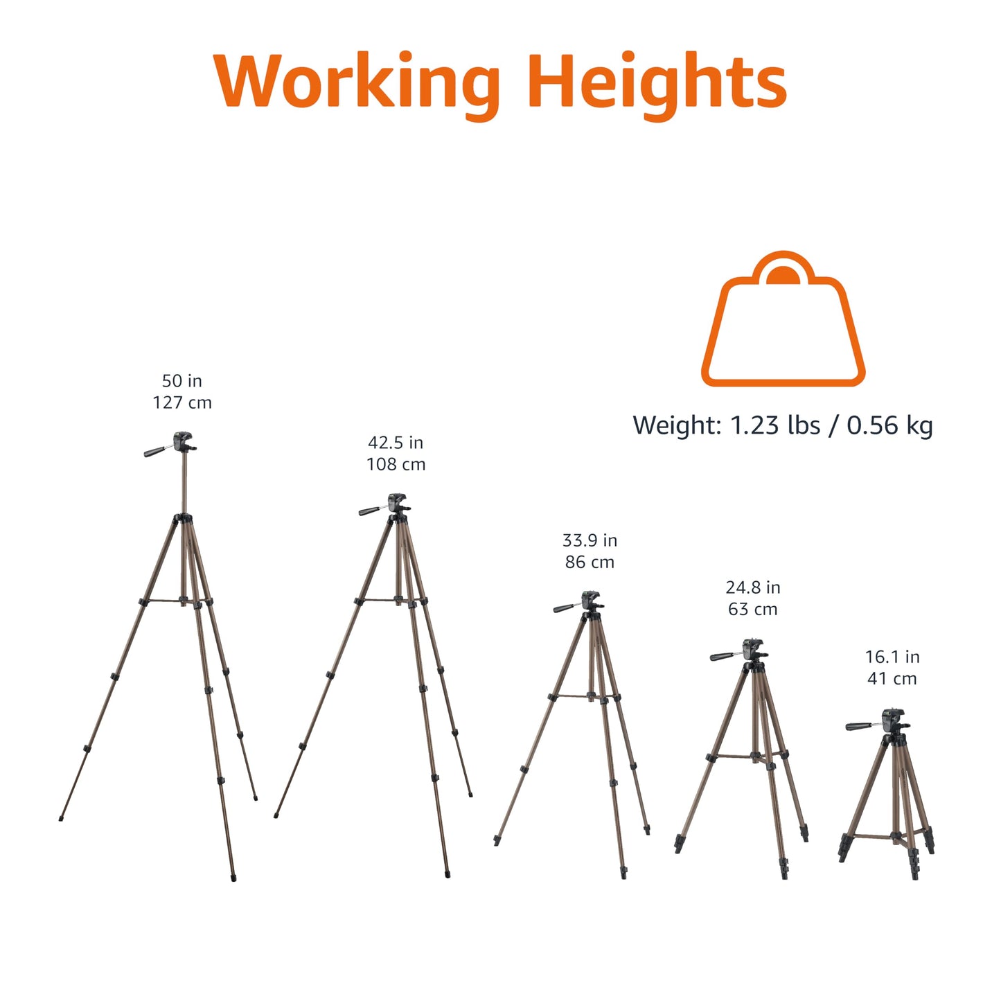 Amazon Basics 50-inch Lightweight Portable Camera Tripod Stand with Quick-Release Plate, Adjustable Height, Aluminum, for Travel Photography