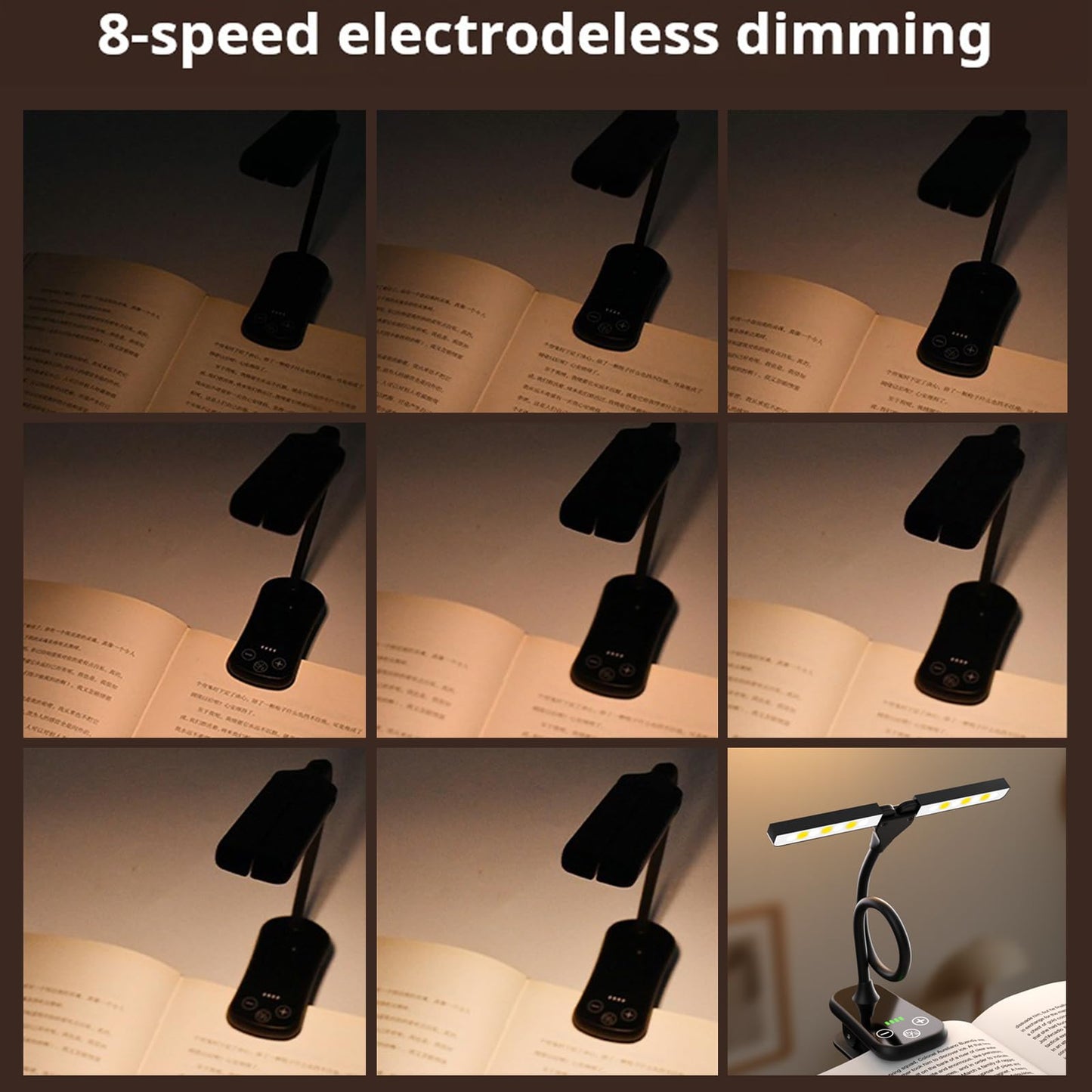 Ruoaueob Rechargeable Clip On Book Light, 3 Color Eye-Care LED Reading Light, 360° Rotatable Bed Reading Lamp, USB Rechargeable, Portable Book Light
