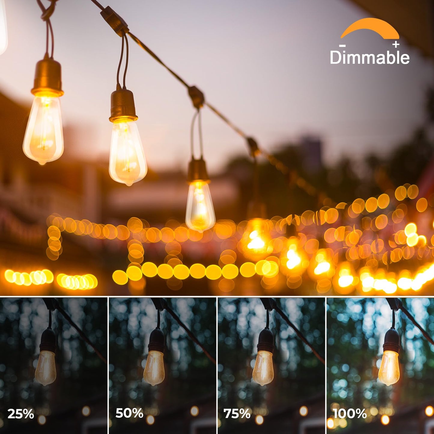 GvvooHome 48 Pack ST38 LED Replacement String Light Bulbs, 1Watt Shatterproof E12 LED Bulb for Outdoor Patio Garden Vintage String Lights, 2700K