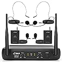 Pyle Dual Channel Wireless Microphone System - VHF Fixed Dual Frequency Wireless Mic Receiver Set with 2 Lavalier, 2 Headset Mics, 2 Transmitter