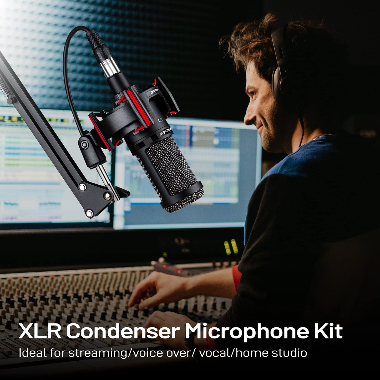 Condenser Microphone XLR,Professional Studio Recording Microphone for Computer PC,Cardioid Podcast Mic Kit with Boom Arm,Gaming Microphone for