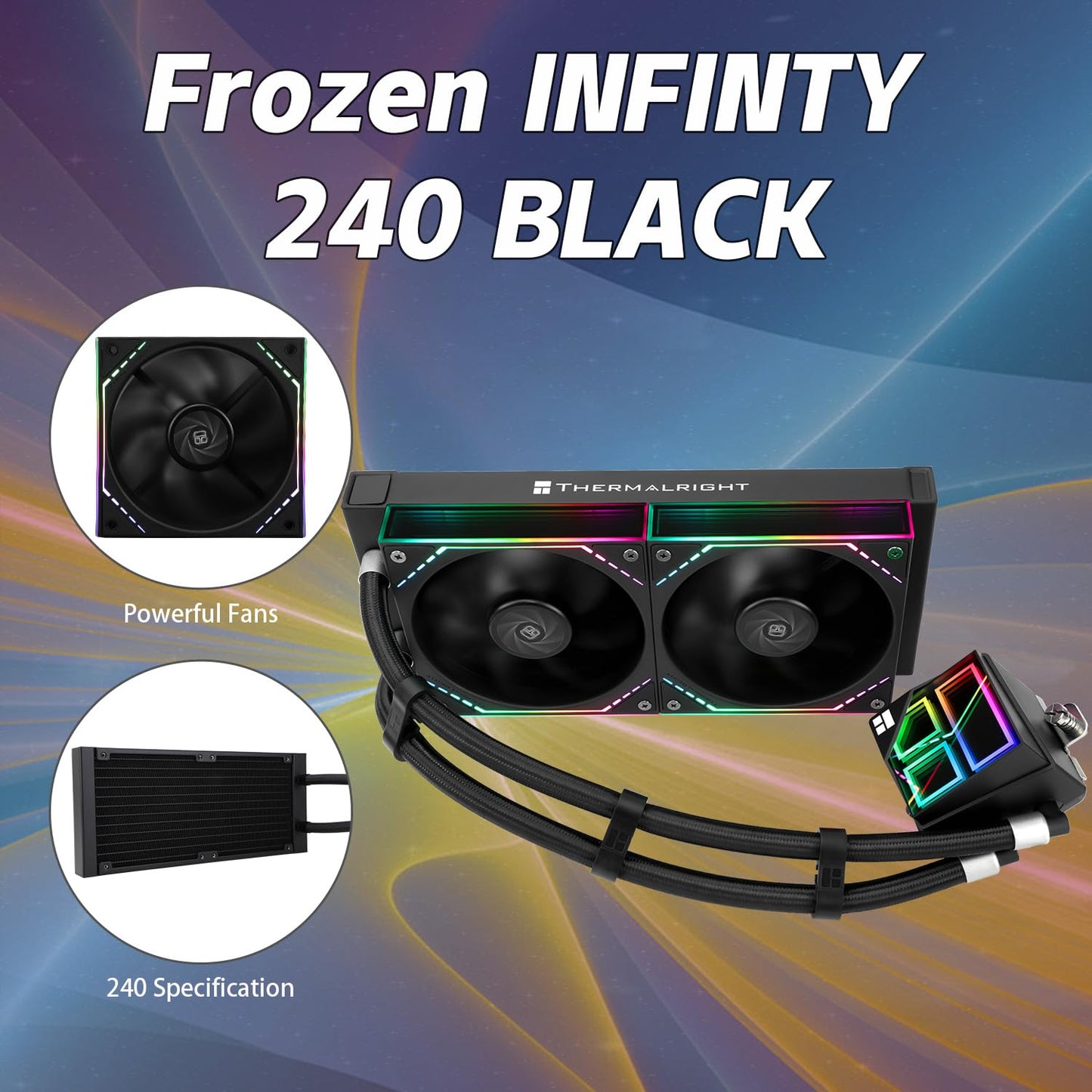 Thermalrlght Frozen Infinity 240 Black CPU Aio Cooler,TL-M12*2 PWM Fans,Computer CPU Water Cooler,ARGB Infinity Mirror,240 CPU Liquid
