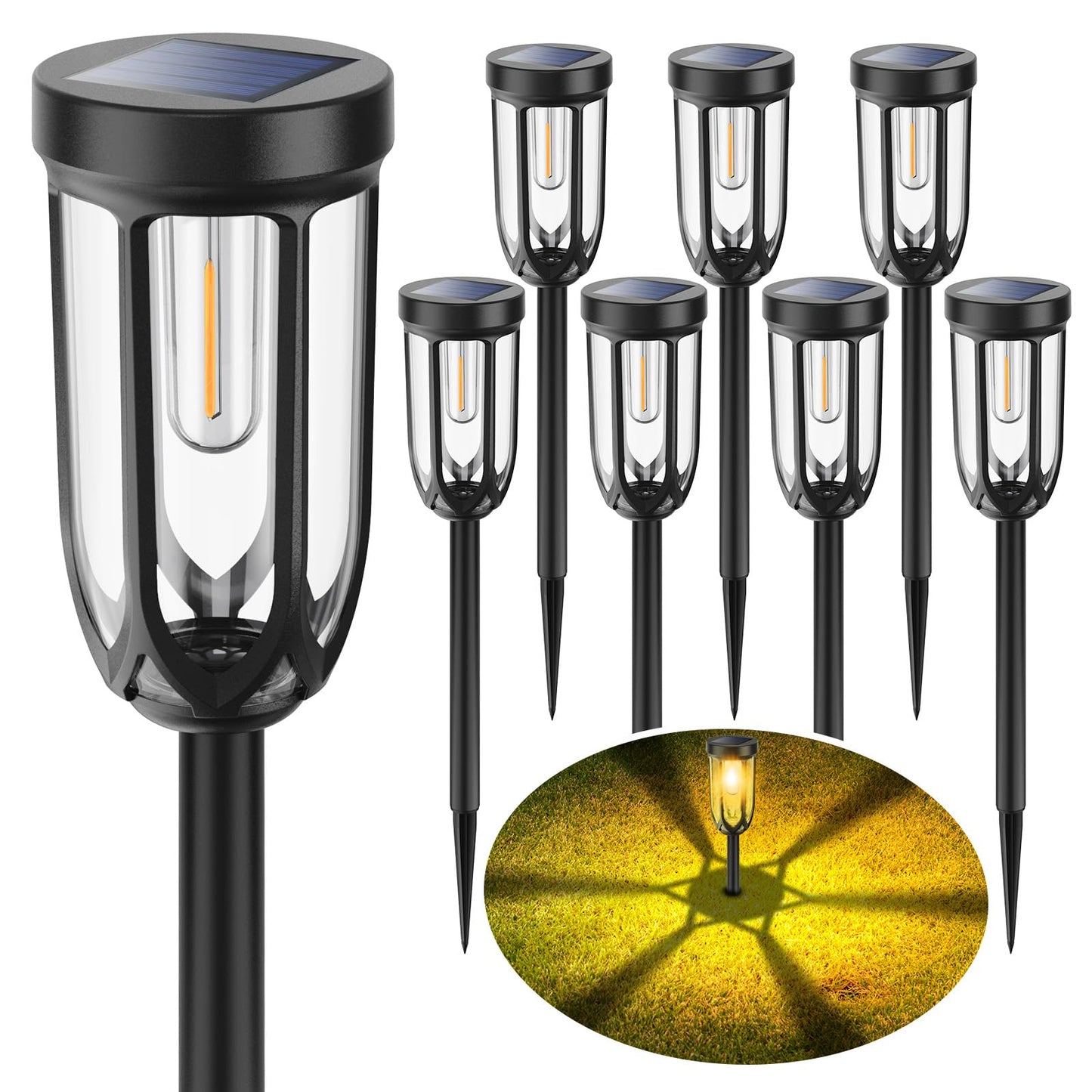 UMYBJRNDSA-Solar Lights Outdoor 8 Pack, Solar Pathway Lights, Solar Lights Outdoor Waterproof IP65, Bright Auto On/Off Garden Lights, Solar Landscape