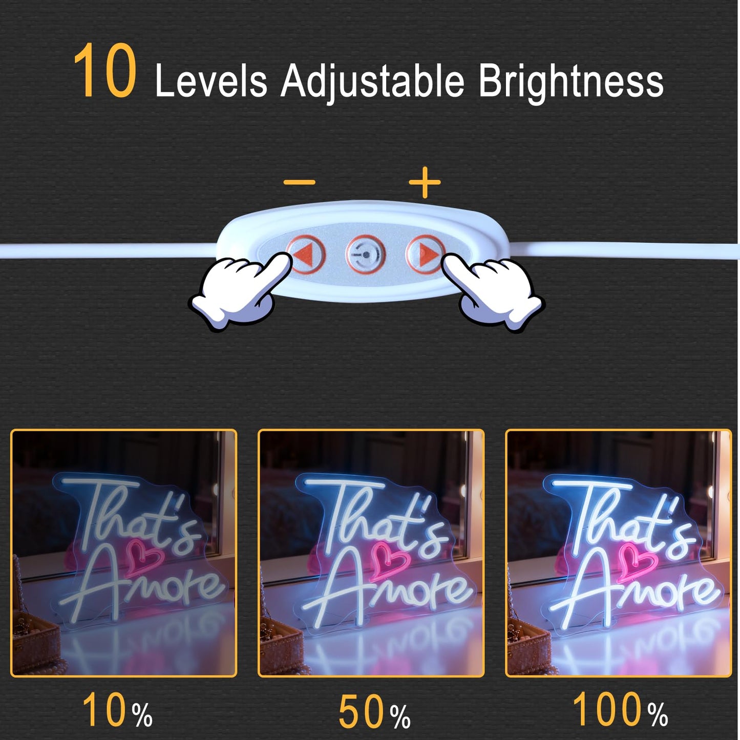 Valentines Day Gift Thats Amore LED Neon Sign, USB Powered Dimmable Decorative Neon Light Romantic Wedding Date Night Party Home Bedroom Living Room